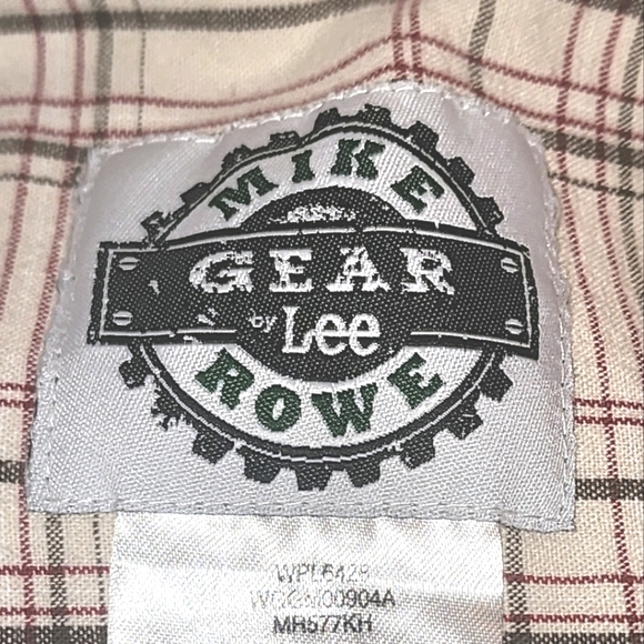 Mike Rowe Gear By Lee Beige Plaid 100% Cotton Long Sleeve Button Up Shirt Sz XL - Picture 7 of 9